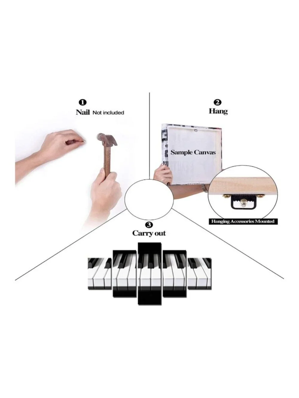 5 Panel Piano Keyboard Canvas Wall Art Black White Modern Music Decor